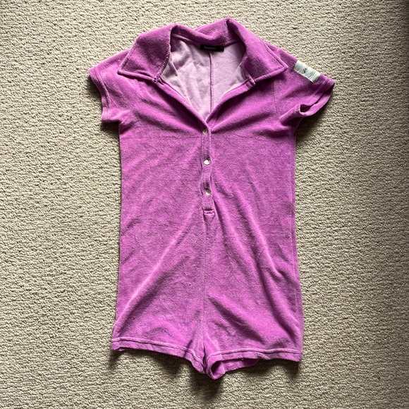 Lilac purple terry cloth romper jumpsuit - Picture 1 of 8